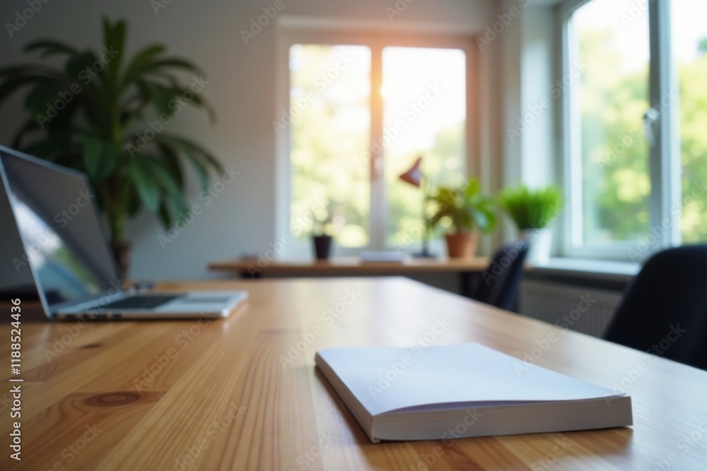 Distinct blurred office space with a desk and window light blur effect, blurred edges, meeting room, minimalist decor Distinct blurred office space with a desk and window light blur effect, blurred edges, meeting room, minimalist decor