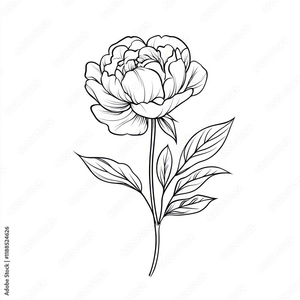 Elegant Line Drawing of a Single Peony Flower Elegant Line Drawing of a Single Peony Flower