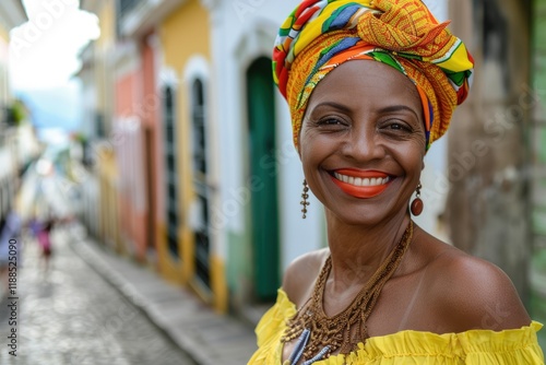 Brazilian woman in traditional attire in Salvador  Bahia. photo