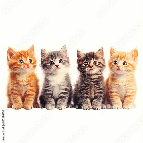 Wallpaper Mural Four adorable kittens sitting in a row, showcasing their playful personalities and unique colors. Generative AI Torontodigital.ca