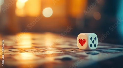 Valentine's Day offer for board games, heart shape on gaming dice