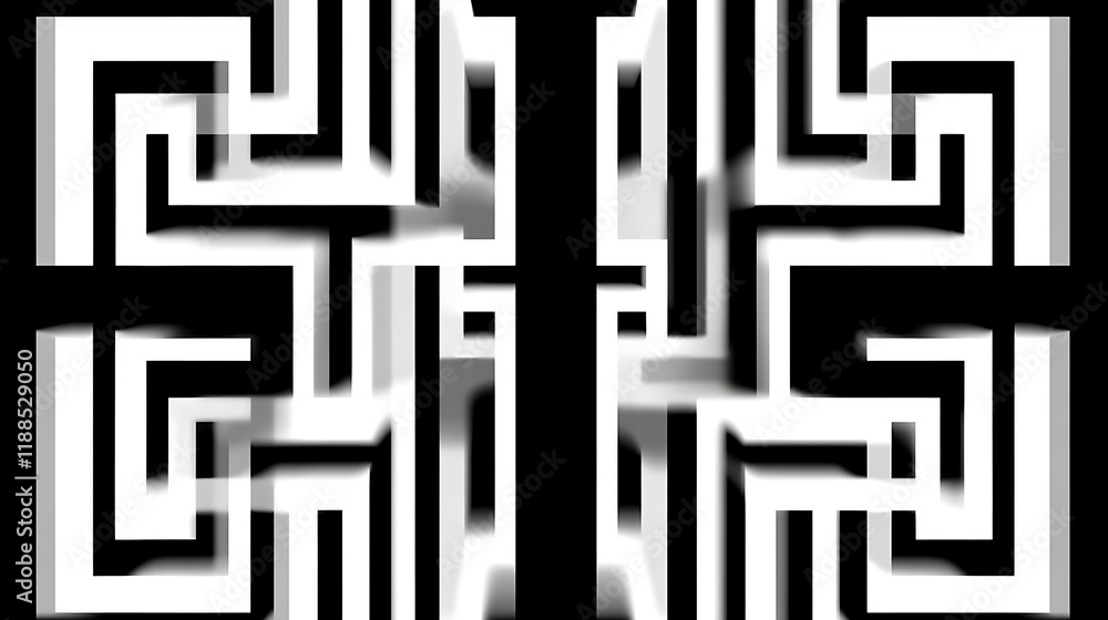 Abstract Black and White Maze Pattern Design