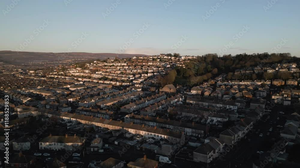 The drone's rotation above the inhabitant's buildings at Newport, Wales The drone's rotation above the inhabitant's buildings at Newport, Wales