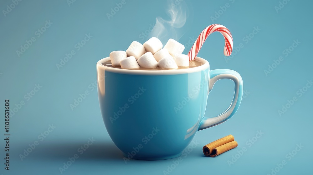 A Cozy Winter Treat: Hot Chocolate with Marshmallows and Candy Cane A Cozy Winter Treat: Hot Chocolate with Marshmallows and Candy Cane