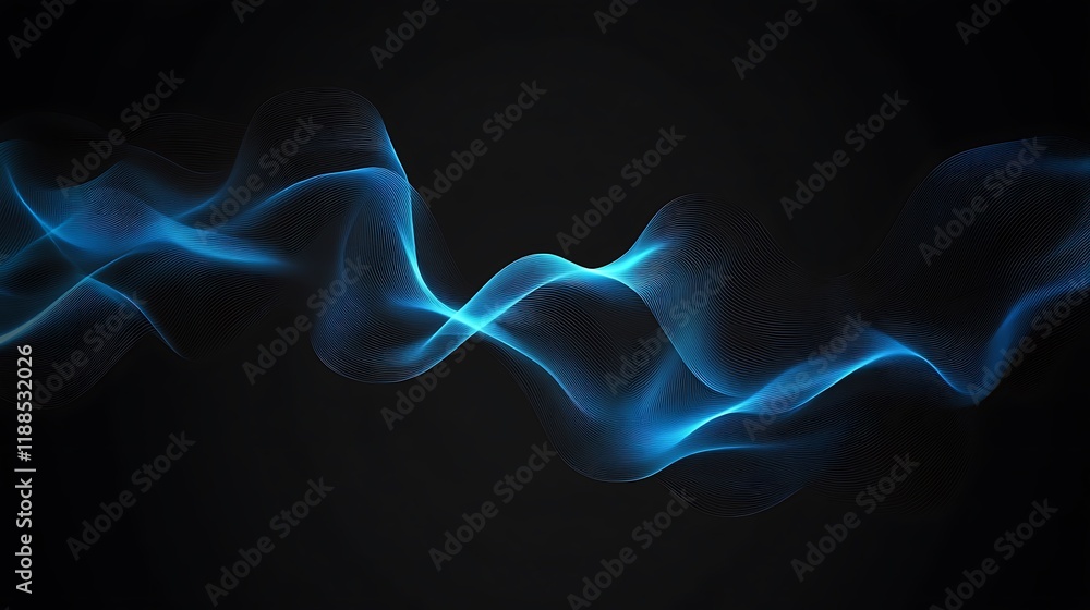 Abstract blue wave design on dark background. Possible use Graphic element Abstract blue wave design on dark background. Possible use Graphic element