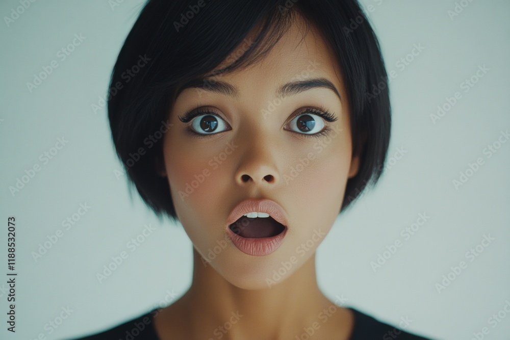 Pretty very stunned mixed-race girl - for ads, billboard and internet banner use. Commercial ad creative concept art. Short coiffure - straight hair. Advertising concept photo. Colored girl. Pretty very stunned mixed-race girl - for ads, billboard and internet banner use. Commercial ad creative concept art. Short coiffure - straight hair. Advertising concept photo. Colored girl.