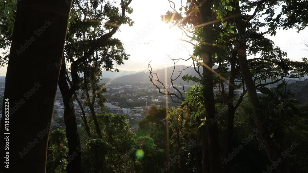 Natural video background of the atmosphere from the viewpoint of Khao Rang on the top of Phuket mountain that offers a view of the sky, mountains, and clouds.