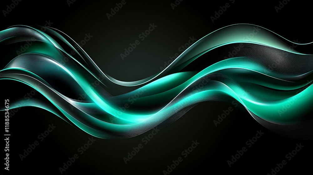 Obraz premium Abstract teal waves on dark background