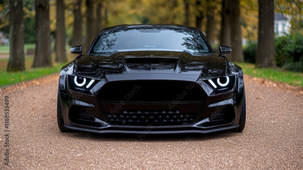 A black sports car parked on the side of a road A black sports car parked on the side of a road