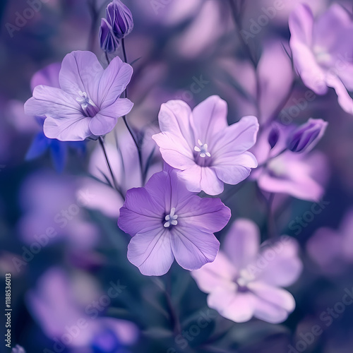 Vibrant purple flowers blooming in a serene garden during springtime. Generative AI