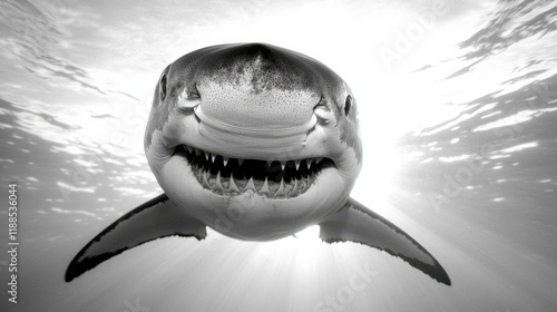 A great white shark with its mouth open in the water