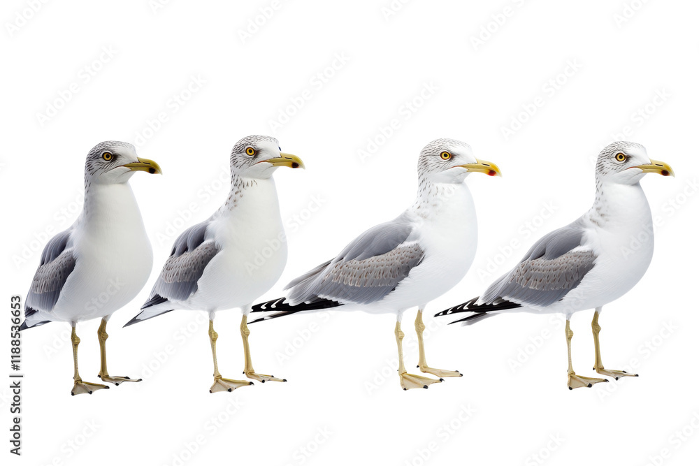 Fototapeta premium Seagulls Isolated on transparent Background for Marine or Wildlife-Themed Projects