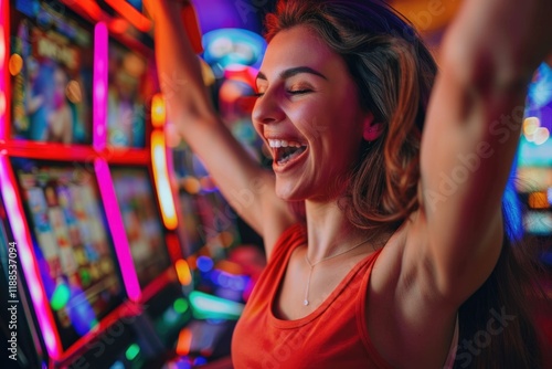 Wallpaper Mural Young woman wins at casino slot machine. Torontodigital.ca