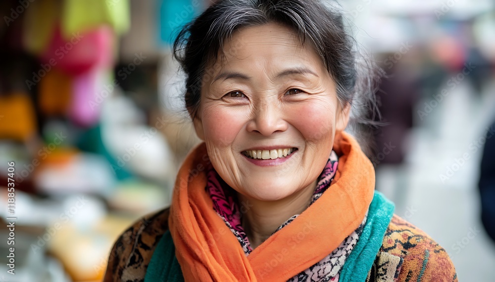 Smiling older woman portrait in city market Smiling older woman portrait in city market