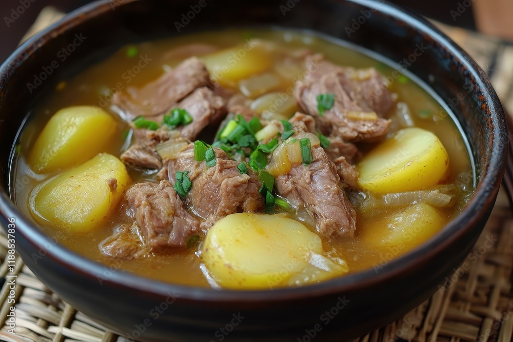 Korean potato and pork soup dish at an Asian eatery in South Korea Korean potato and pork soup dish at an Asian eatery in South Korea