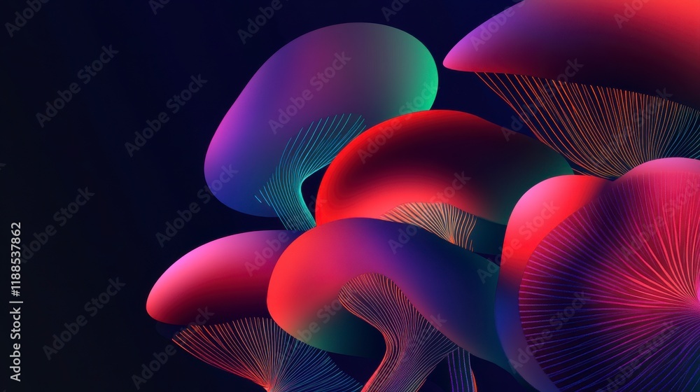 Abstract Colorful Mushrooms, Vibrant Graphic Design Abstract Colorful Mushrooms, Vibrant Graphic Design