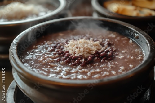 Korean red bean porridge created by cooking rice in red bean broth photo