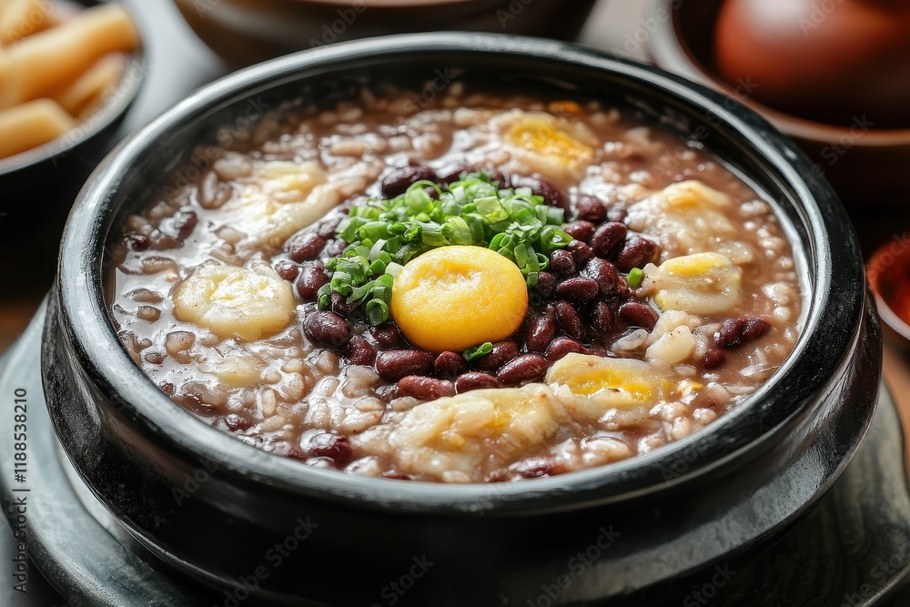 Korean red bean porridge with rice cakes enjoyed during the Winter Solstice Festival Korean red bean porridge with rice cakes enjoyed during the Winter Solstice Festival
