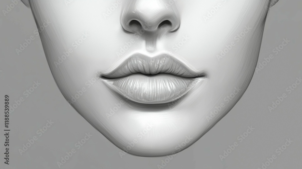 Minimalistic Close-Up of Lips and Nose in Monochrome Minimalistic Close-Up of Lips and Nose in Monochrome