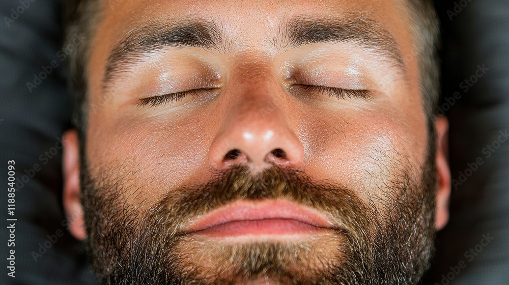 Obraz premium A man with his eyes closed and his head resting on a pillow