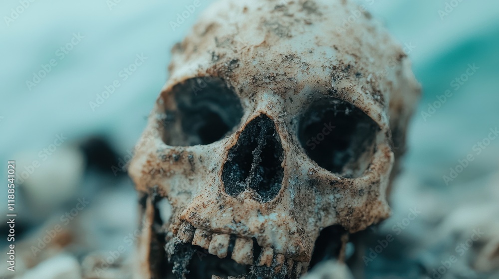 A close up of a human skull on a pile of bones A close up of a human skull on a pile of bones