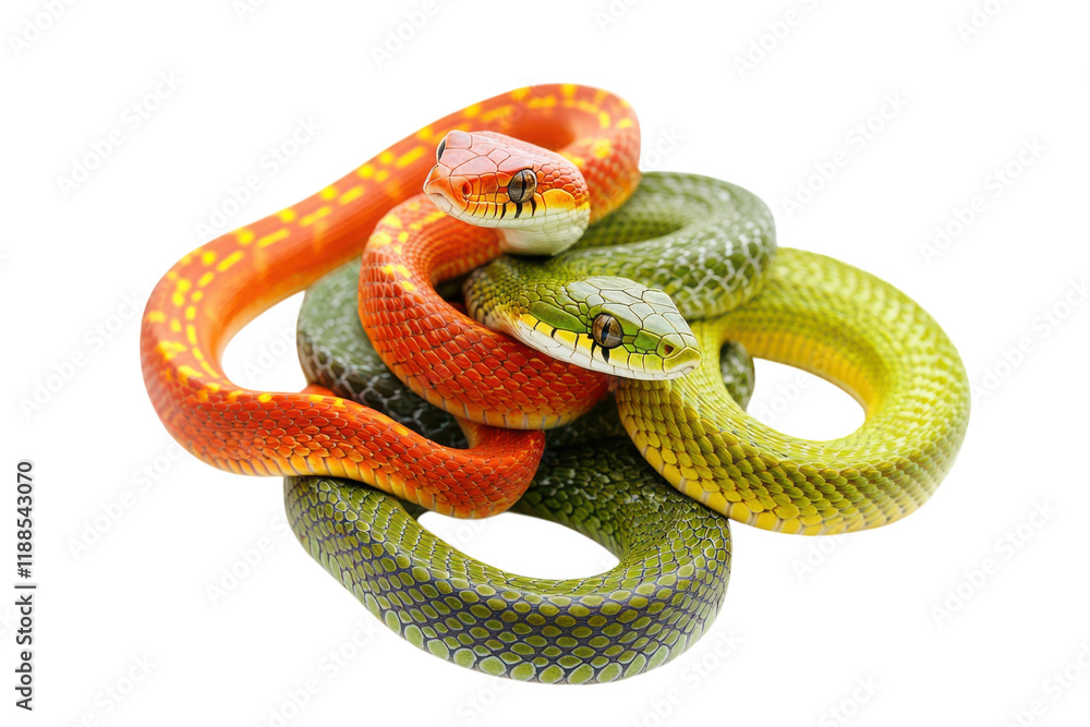 Obraz premium Beautiful Colorful Snakes Isolated on a transparent Background for Creative Projects and Design