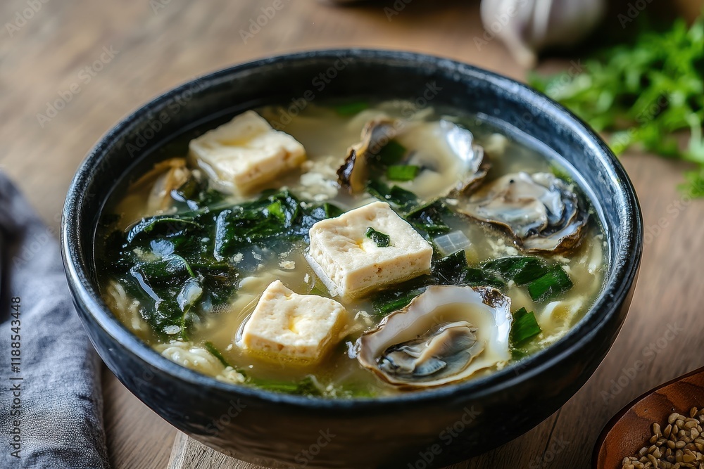 Korean soup with tofu and fulvescens oyster Korean soup with tofu and fulvescens oyster