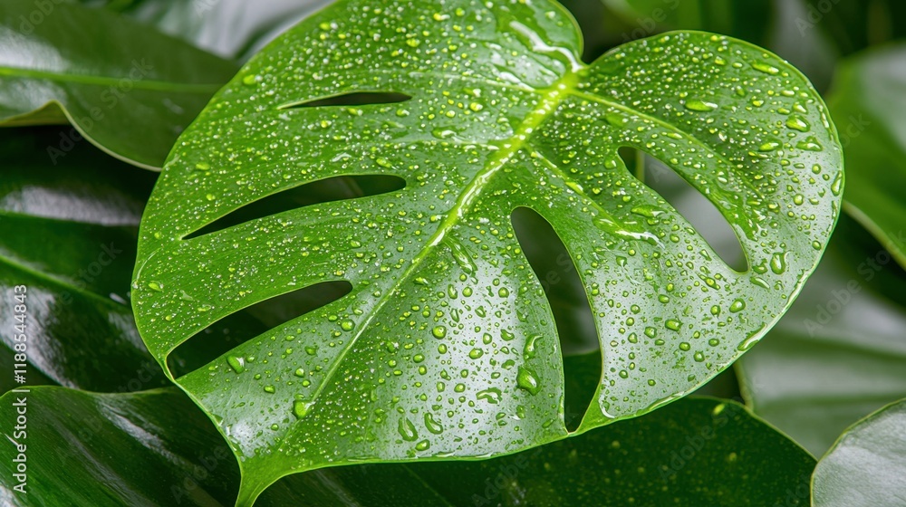 Fototapeta premium A close up of a leaf with water droplets on it