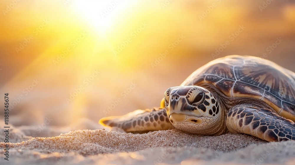 Obraz premium A turtle laying on top of a sandy beach
