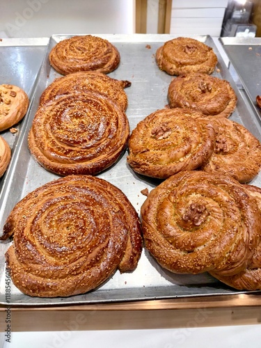 Tahini Roll Bun. Walnut and tahini bun Traditional Mediterranean cuisine photo