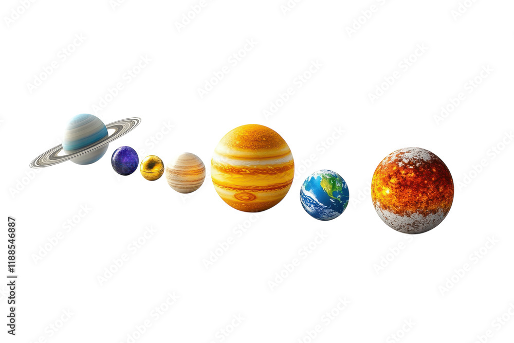 Obraz premium Stunning Artistic Representation of the Solar System Featuring All Planets Isolated on transparent Background