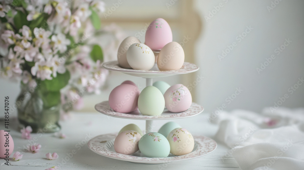 Pastel Easter eggs bows in Victorian style, featuring ornate, vintage-inspired decorations Pastel Easter eggs bows in Victorian style, featuring ornate, vintage-inspired decorations