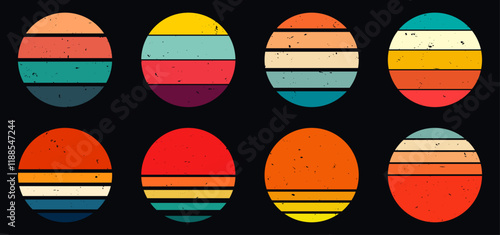 Retro circles sunset 60s 70s 80s grunge vintage sunrise collection