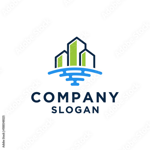 Modern Cityscape Logo with Water Reflection and Company Name Placeholder Design