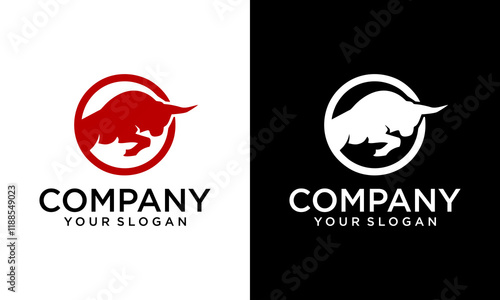 Creative Circle bull animal logo design. icon logo . silhouette logo