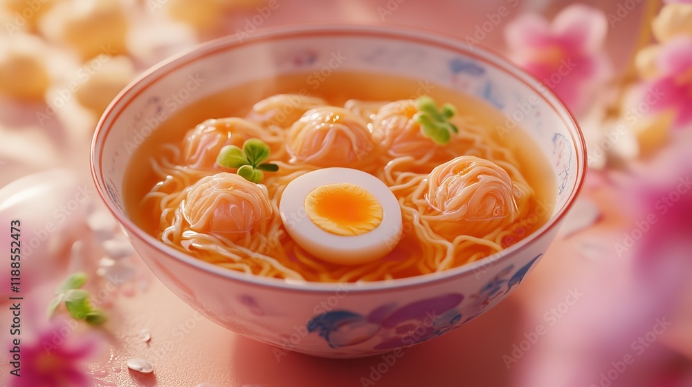Delicious soup with colorful rolls and egg Delicious soup with colorful rolls and egg