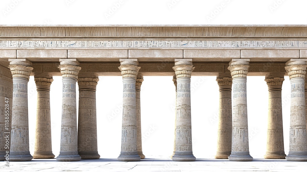 Fototapeta premium Ancient Egyptian Pillars Full Front View Cinematic Style on White Background