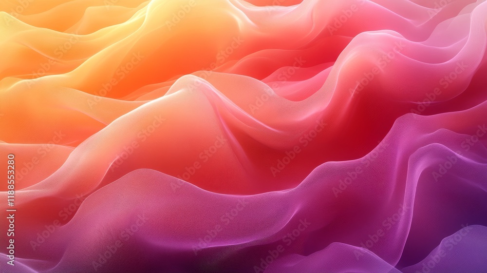 Fototapeta premium Abstract gradient waves with smooth curves creating a dynamic interplay of orange, pink, red, and purple hues, evoking a sense of flow and energy