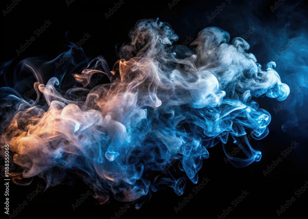 Fototapeta premium Ethereal smoke art against a dark, isolated night background.