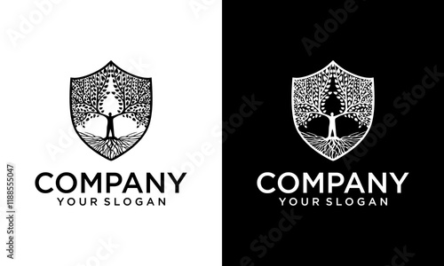 Creative Shield Human tree protection logo icon design with shield graphic symbol for wellness center medic logo template