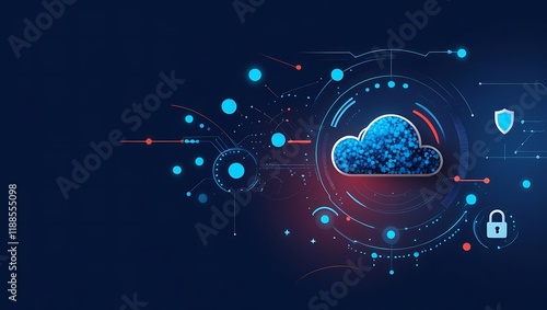 Cloud Computing Technology Concept – Database Transfer to Cloud with Prominent Cloud Icon and Abstract World Design,futuristic cloud computing, cloud storage technology, abstract technology background