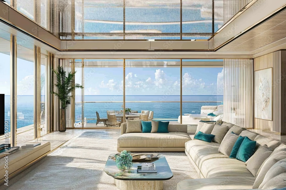 Fototapeta premium Luxurious Ocean View Living Room Interior Design