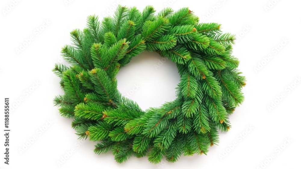 Festive conifer garland: a round, decorative Christmas wreath of pine or fir, perfect for holiday backgrounds. Festive conifer garland: a round, decorative Christmas wreath of pine or fir, perfect for holiday backgrounds.