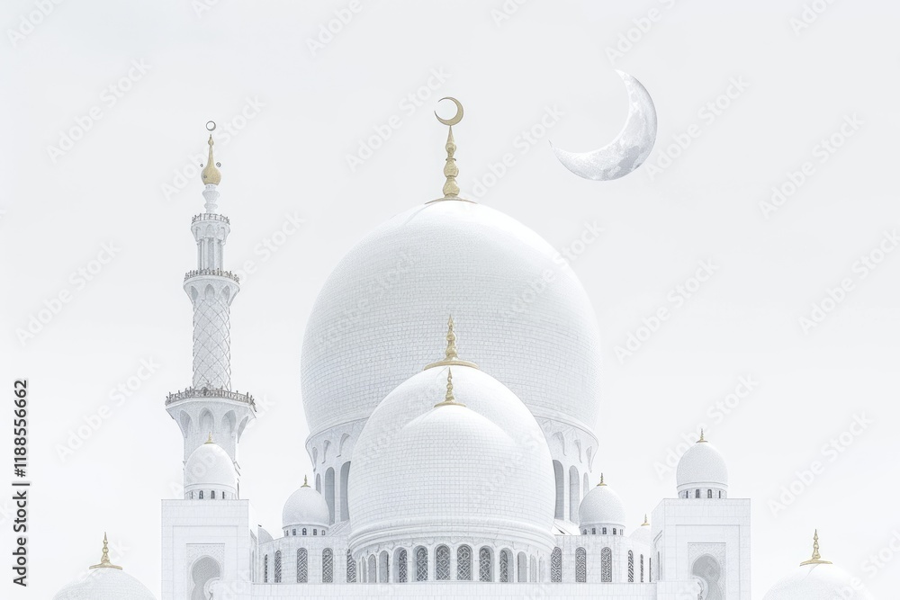 Obraz premium Abstract photo of Abu Dhabi grand mosque with golden moon.