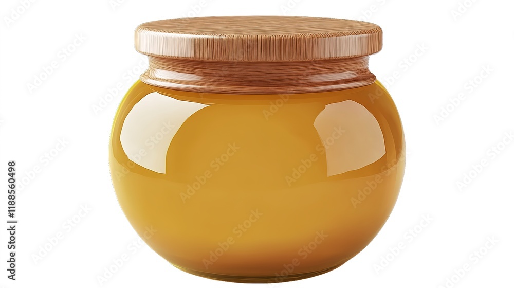 Glass Jar of Honey with Wooden Dipper and Natural Rich Hue, Isolated on White Background Glass Jar of Honey with Wooden Dipper and Natural Rich Hue, Isolated on White Background