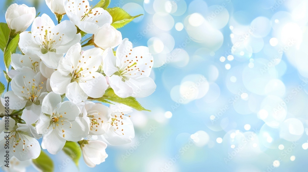 Fototapeta premium A bunch of white flowers on a tree branch