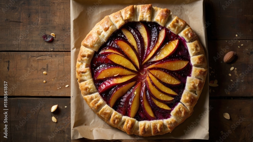 Rustic Plum Galette with Golden Crust and Almond Sprinkles Rustic Plum Galette with Golden Crust and Almond Sprinkles