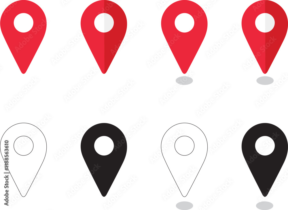 Fototapeta premium Set of location gps pins. illustration