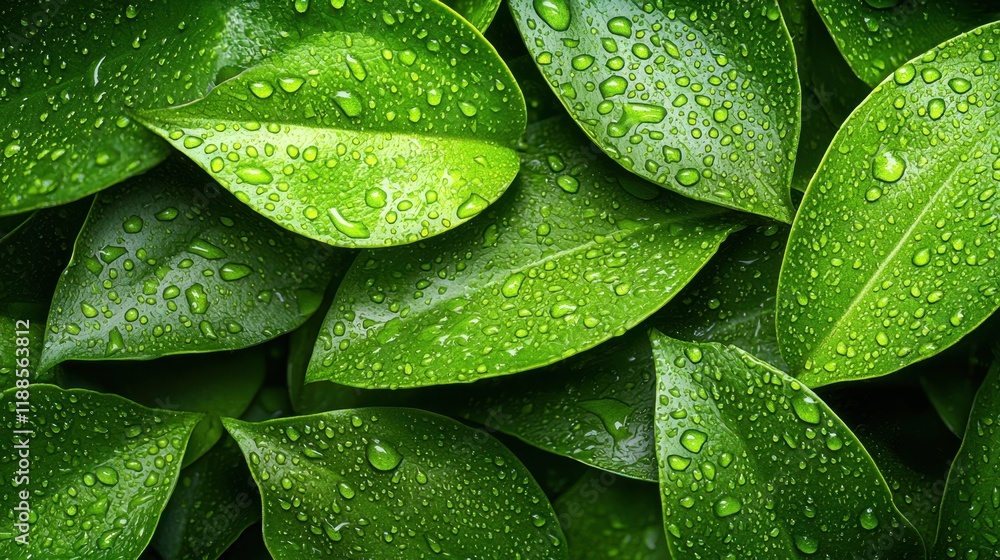 Fototapeta premium A close up of green leaves with water droplets on them