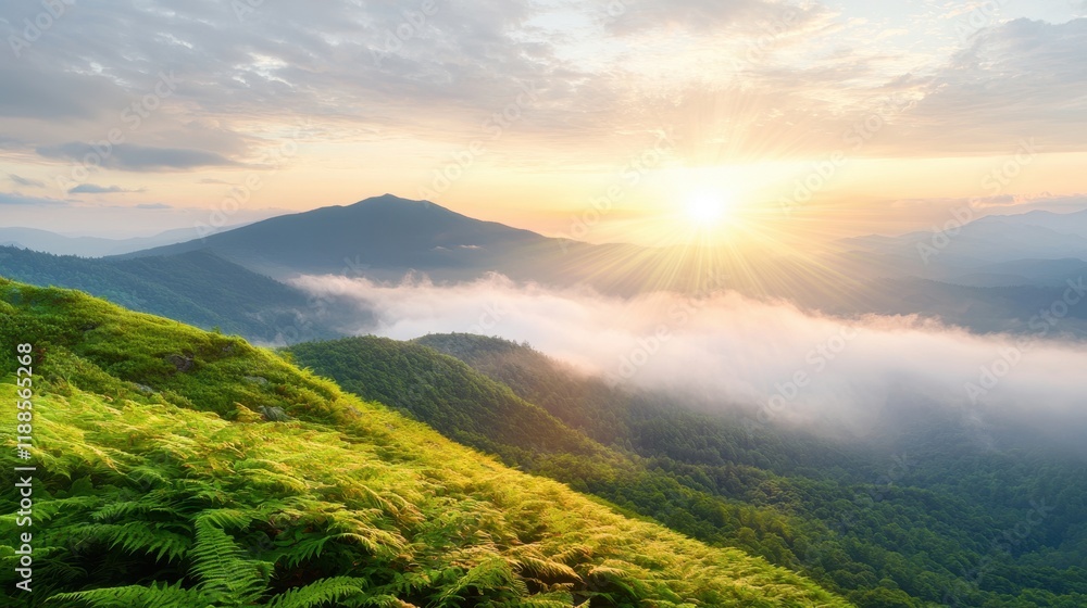 Obraz premium A view of the sun setting over a mountain range